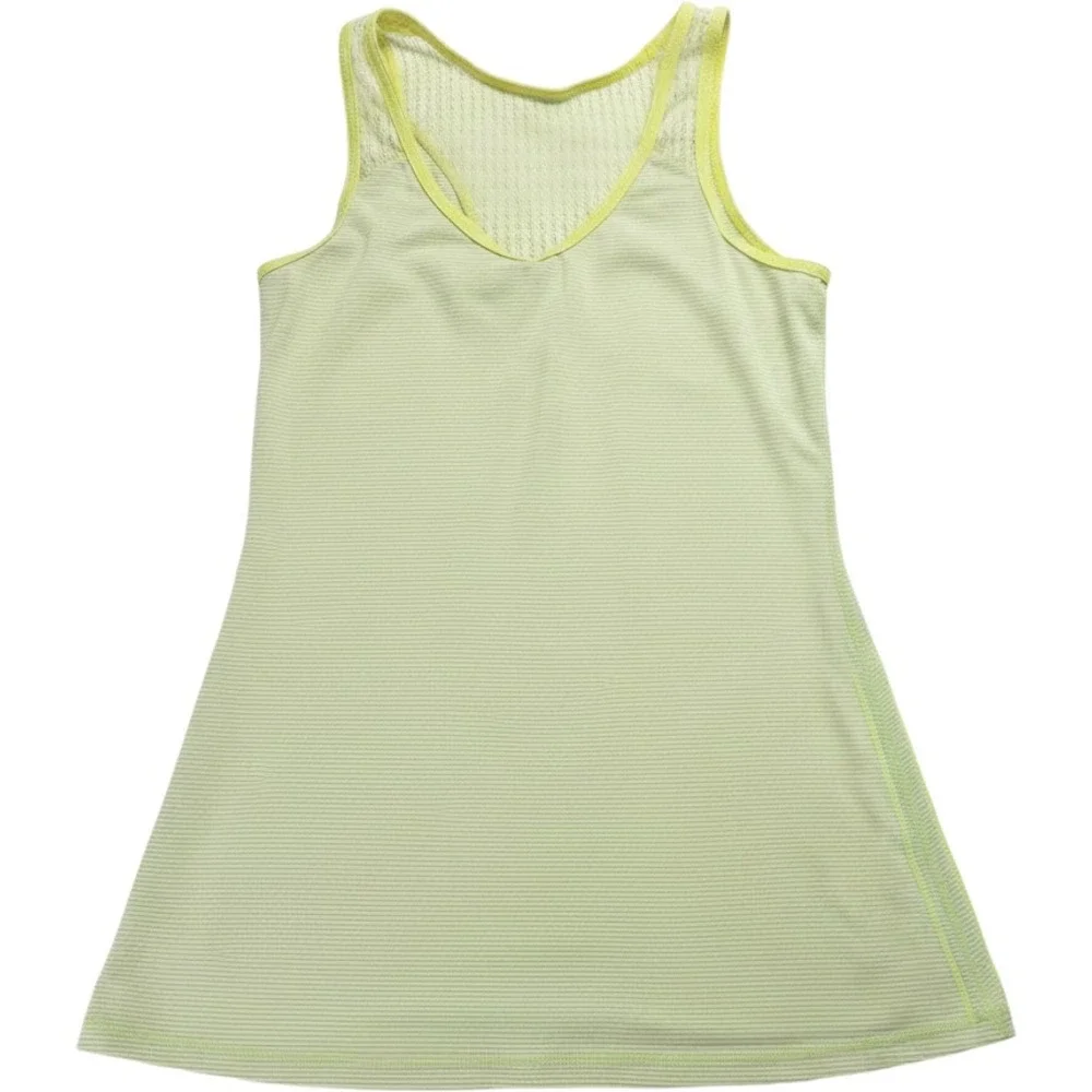 Lululemon Tie and Fly Tank Top Neon Yellow Striped Mesh Back V-Neck Womens‎